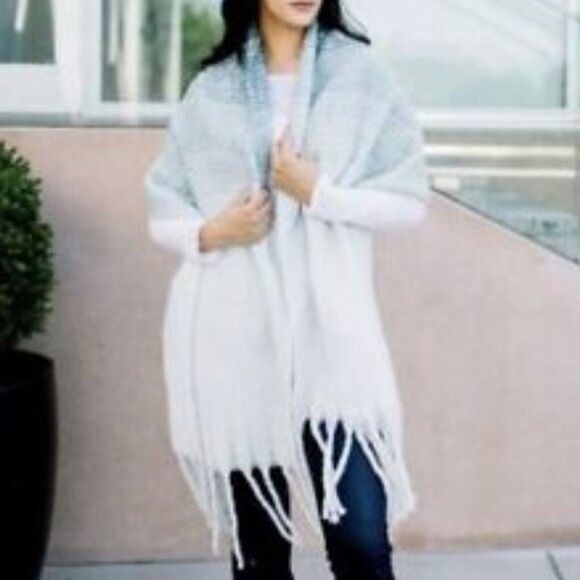 ANTHROPOLOGIE Mer Sea Always by the Sea Cozy Travel Wrap Teal Aqua Ombre Stripes - Picture 2 of 12